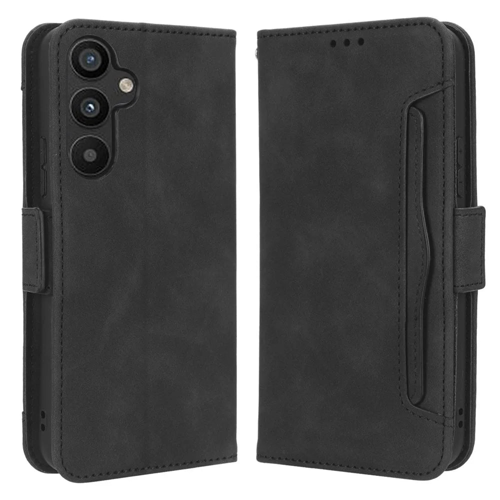 For Samsung Galaxy A34 5G Multiple Card Slots PU Leather Phone Case Drop-proof Magnetic Flip Cell Phone Cover Wallet Stand - Black - 1