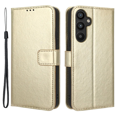 For Samsung Galaxy A34 5G Crazy Horse Texture Magnetic Cell Phone Case Wallet Foldable Stand Shockproof PU Leather Phone Cover with Strap - Gold - 1