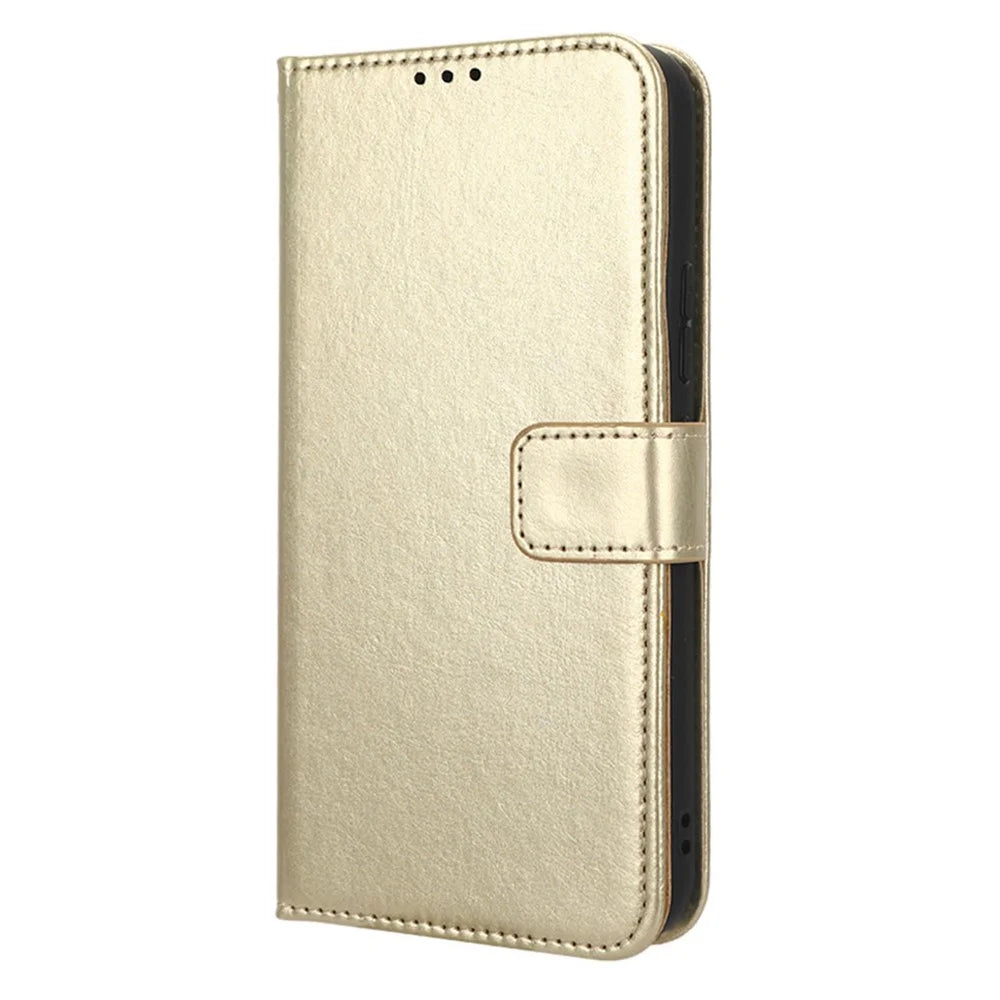 For Samsung Galaxy A34 5G Crazy Horse Texture Magnetic Cell Phone Case Wallet Foldable Stand Shockproof PU Leather Phone Cover with Strap - Gold - 6