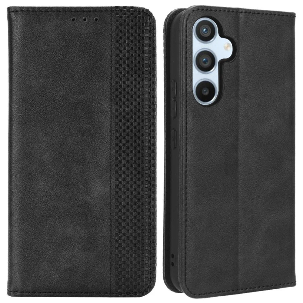 Retro Texture Phone Cover For Samsung Galaxy A54 5G, Magnetic Auto Closing Imprinted Pattern PU Leather Flip Wallet Stand Phone Case - Black - 1