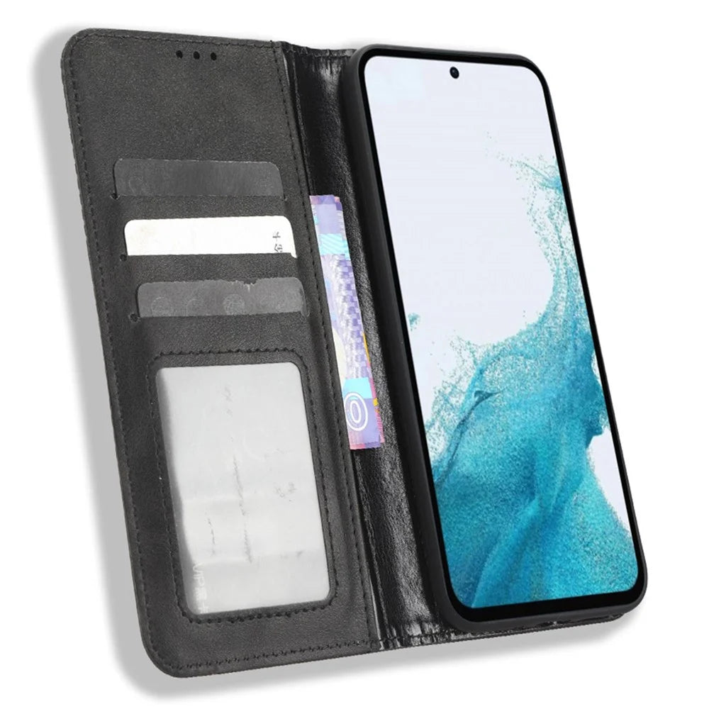 Retro Texture Phone Cover For Samsung Galaxy A54 5G, Magnetic Auto Closing Imprinted Pattern PU Leather Flip Wallet Stand Phone Case - Black - 2