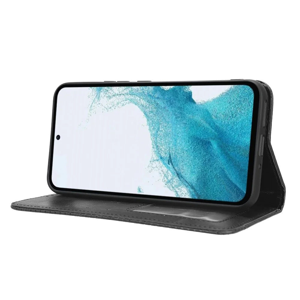 Retro Texture Phone Cover For Samsung Galaxy A54 5G, Magnetic Auto Closing Imprinted Pattern PU Leather Flip Wallet Stand Phone Case - Black - 3