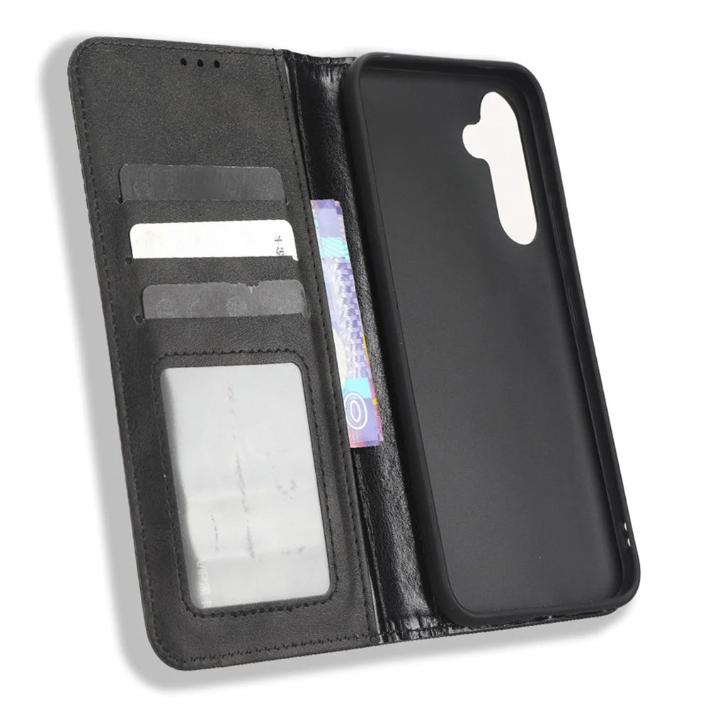 Retro Texture Phone Cover For Samsung Galaxy A54 5G, Magnetic Auto Closing Imprinted Pattern PU Leather Flip Wallet Stand Phone Case - Black - 4