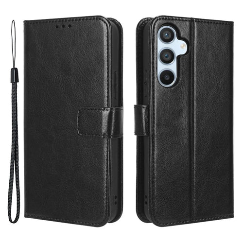 For Samsung Galaxy A54 5G Crazy Horse Texture Magnetic Full Protection Cell Phone Case Flip Wallet Stand Anti-wear PU Leather Phone Cover with Strap - Black - 1
