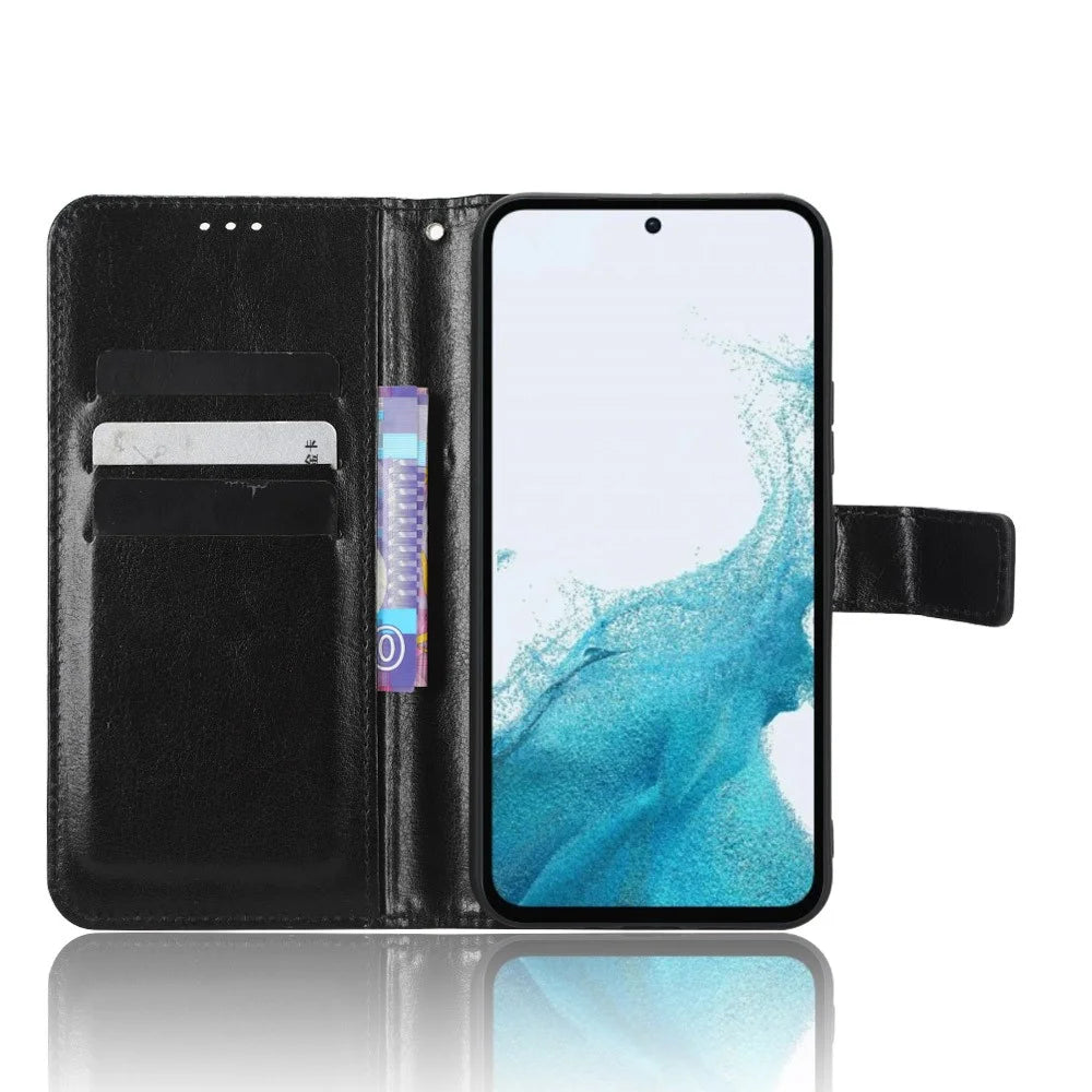For Samsung Galaxy A54 5G Crazy Horse Texture Magnetic Full Protection Cell Phone Case Flip Wallet Stand Anti-wear PU Leather Phone Cover with Strap - Black - 2