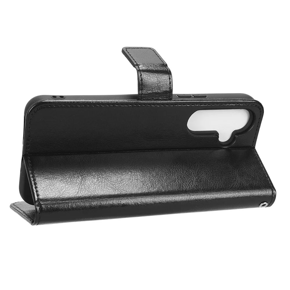 For Samsung Galaxy A54 5G Crazy Horse Texture Magnetic Full Protection Cell Phone Case Flip Wallet Stand Anti-wear PU Leather Phone Cover with Strap - Black - 3