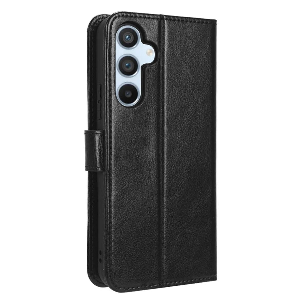 For Samsung Galaxy A54 5G Crazy Horse Texture Magnetic Full Protection Cell Phone Case Flip Wallet Stand Anti-wear PU Leather Phone Cover with Strap - Black - 7
