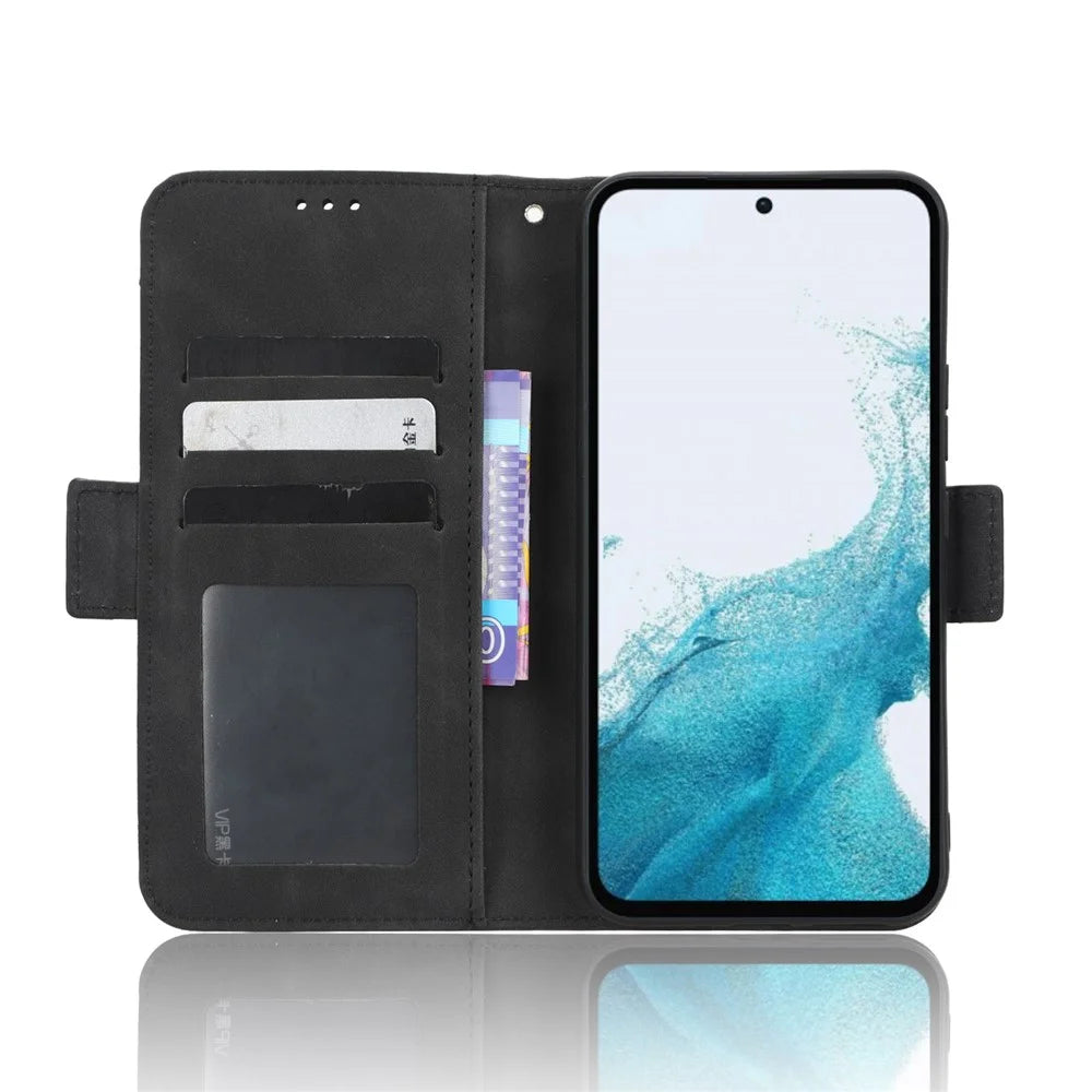 For Samsung Galaxy A54 5G Multiple Card Slots PU Leather Anti-shock Phone Case Magnetic Flip Protective Phone Cover Wallet Stand - Black - 2