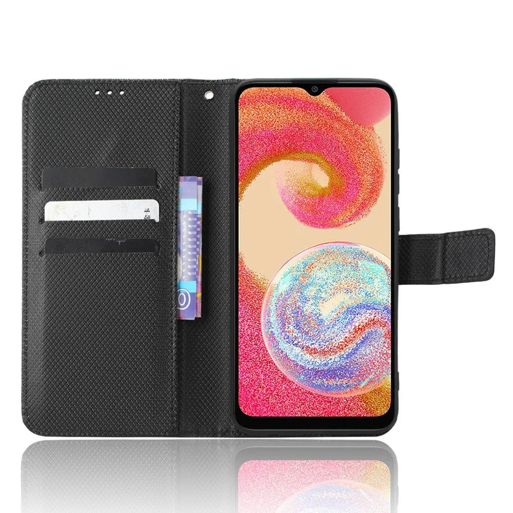 For Samsung Galaxy A04e 4G / F04 4G / M04 4G Magnetic Clasp Protective Phone Cover Diamond Texture PU Leather Foldable Stand Flip Wallet Phone Case - Black - 2