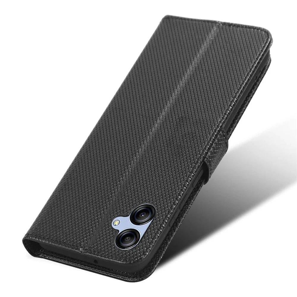 For Samsung Galaxy A04e 4G / F04 4G / M04 4G Magnetic Clasp Protective Phone Cover Diamond Texture PU Leather Foldable Stand Flip Wallet Phone Case - Black - 5