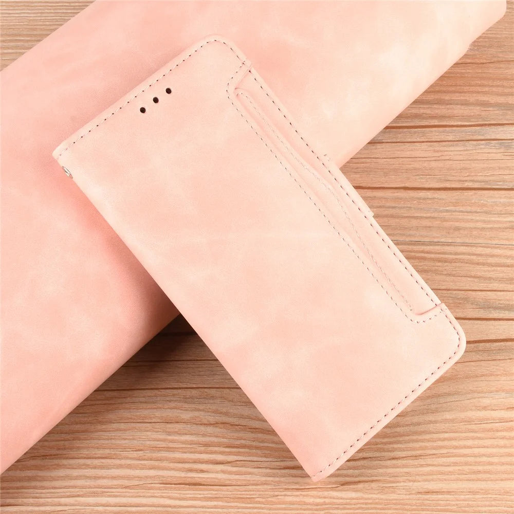 For Realme C30 4G / C30s 4G Fall Protection PU Leather Phone Case Multiple Card Slots Magnetic Flip Phone Cover Wallet Stand - Pink - 6