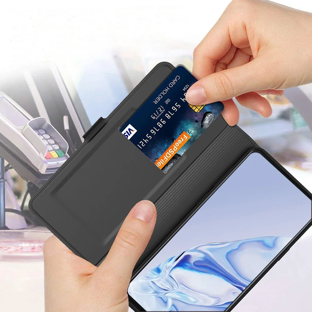 For OnePlus 11 5G Flip Folio Phone Cover Stand Card Holder PU Leather + Inner TPU Protective Magnetic Phone Case - Black - 5