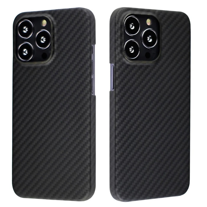 For iPhone 14 Pro Back Case 1500D Coarse Texture Aramid Fiber Protective Cover - Matte Black - 3