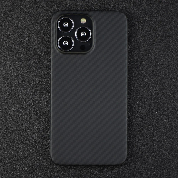 For iPhone 14 Pro Max Aramid Fiber Back Case Shockproof 1500D Coarse Texture Cover - Matte Black - 5