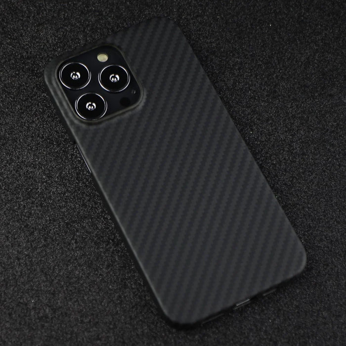 For iPhone 14 Pro Max Aramid Fiber Back Case Shockproof 1500D Coarse Texture Cover - Matte Black - 6