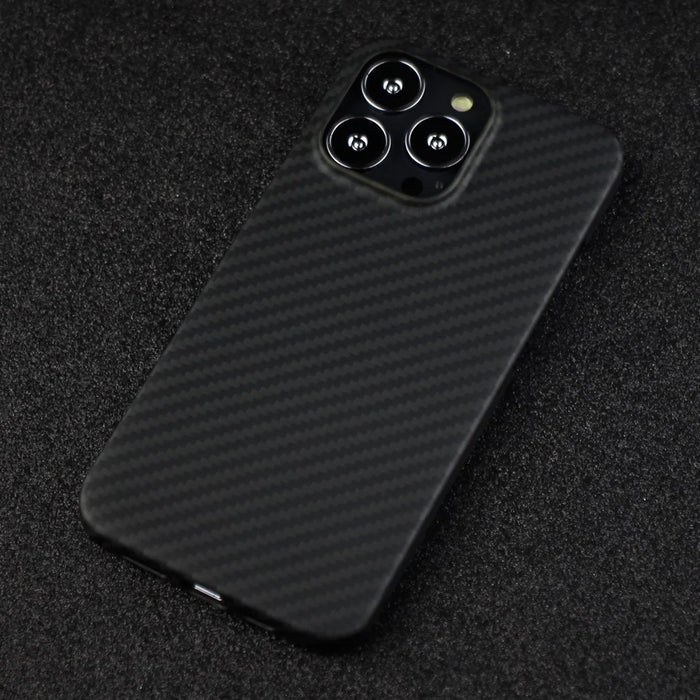 For iPhone 12 Pro Aramid Fiber Back Case 1500D Coarse Texture Protective Cover - Matte Black - 7