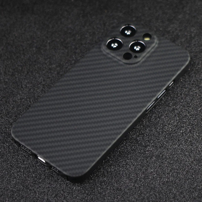 For iPhone 14 Pro Max Mobile Phone Cover 1500D Coarse Texture Aramid Fiber Back Case - Matte Black - 5