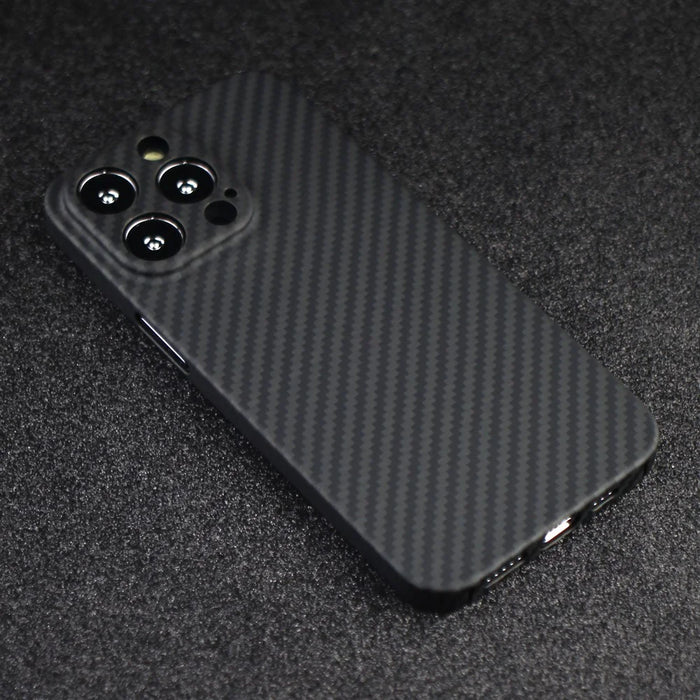 For iPhone 14 Pro Max Mobile Phone Cover 1500D Coarse Texture Aramid Fiber Back Case - Matte Black - 6