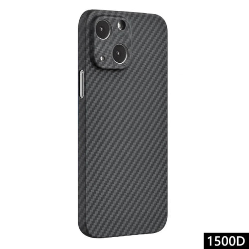For iPhone 14 Plus Mobile Phone Cover Anti-collision 1500D Coarse Texture Aramid Fiber Back Case - Matte Black - 1