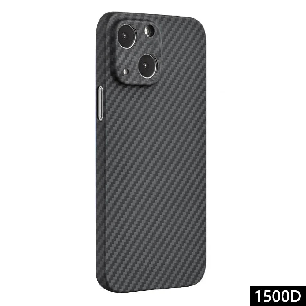 For iPhone 14 Plus Mobile Phone Cover Anti-collision 1500D Coarse Texture Aramid Fiber Back Case - Matte Black - 1