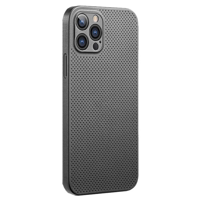 For iPhone 12 Pro Breathable Hollow Hole Heat Dissipation Mesh Back Cover Ultra Thin PP Phone Case - Black - 1