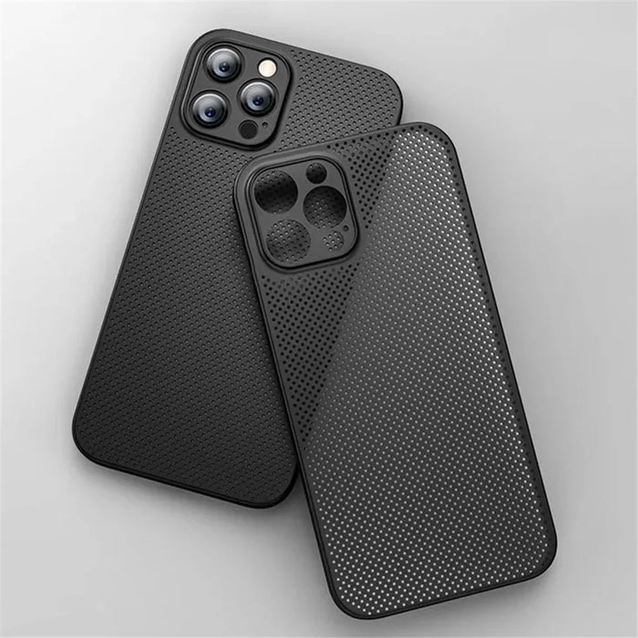 For iPhone 12 Pro Breathable Hollow Hole Heat Dissipation Mesh Back Cover Ultra Thin PP Phone Case - Black - 4