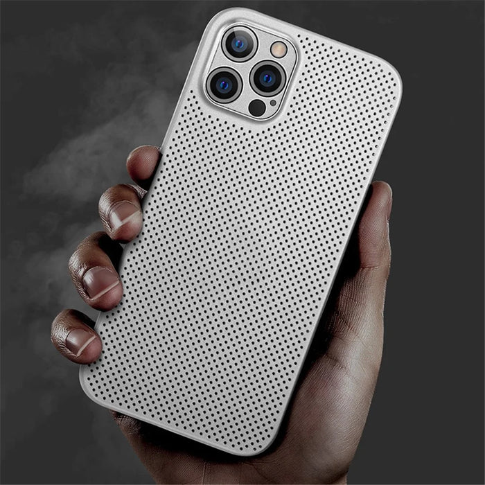 For iPhone 12 Pro Breathable Hollow Hole Heat Dissipation Mesh Back Cover Ultra Thin PP Phone Case - Black - 7