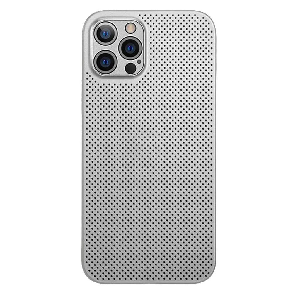 For iPhone 14 Pro Max Anti-drop Breathable Hollow Hole Heat Dissipation Mesh Back Cover Ultra Thin PP Phone Case - White - 1