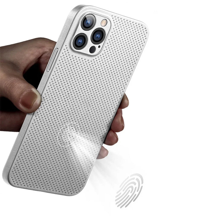 For iPhone 14 Pro Max Anti-drop Breathable Hollow Hole Heat Dissipation Mesh Back Cover Ultra Thin PP Phone Case - White - 2