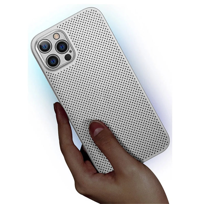 For iPhone 14 Pro Max Anti-drop Breathable Hollow Hole Heat Dissipation Mesh Back Cover Ultra Thin PP Phone Case - White - 6