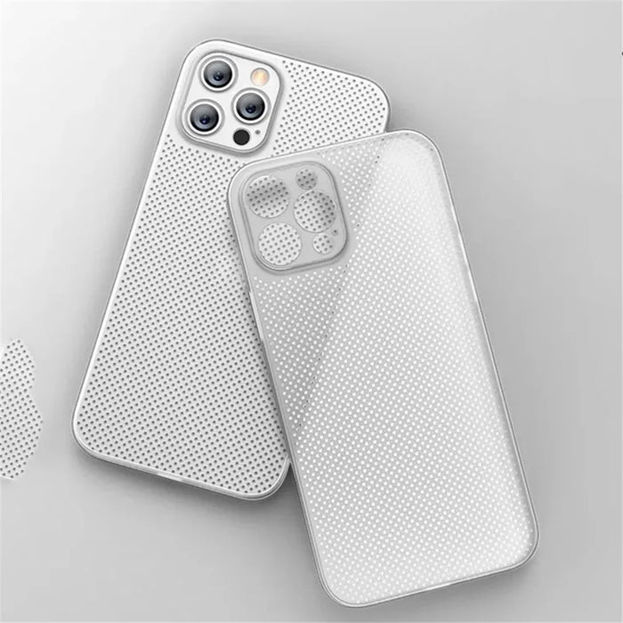 For iPhone 14 Pro Max Anti-drop Breathable Hollow Hole Heat Dissipation Mesh Back Cover Ultra Thin PP Phone Case - White - 7