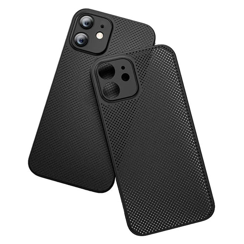 For iPhone 12 mini 5.4 inch Anti-fingerprint Ultra Thin Breathable Hollow Hole Heat Dissipation Mesh Back Cover PP Phone Case - Black - 1