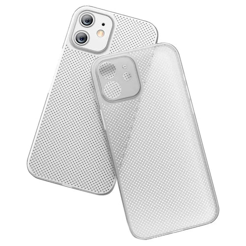 PP Phone Case for iPhone 12 6.1 inch, Ultra Thin Breathable Hollow Hole Heat Dissipation Mesh Back Cover - White - 1