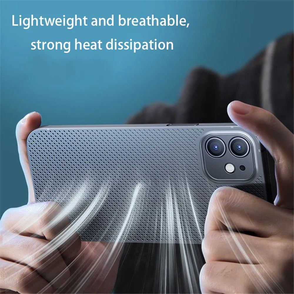 PP Phone Case for iPhone 12 6.1 inch, Ultra Thin Breathable Hollow Hole Heat Dissipation Mesh Back Cover - White - 2
