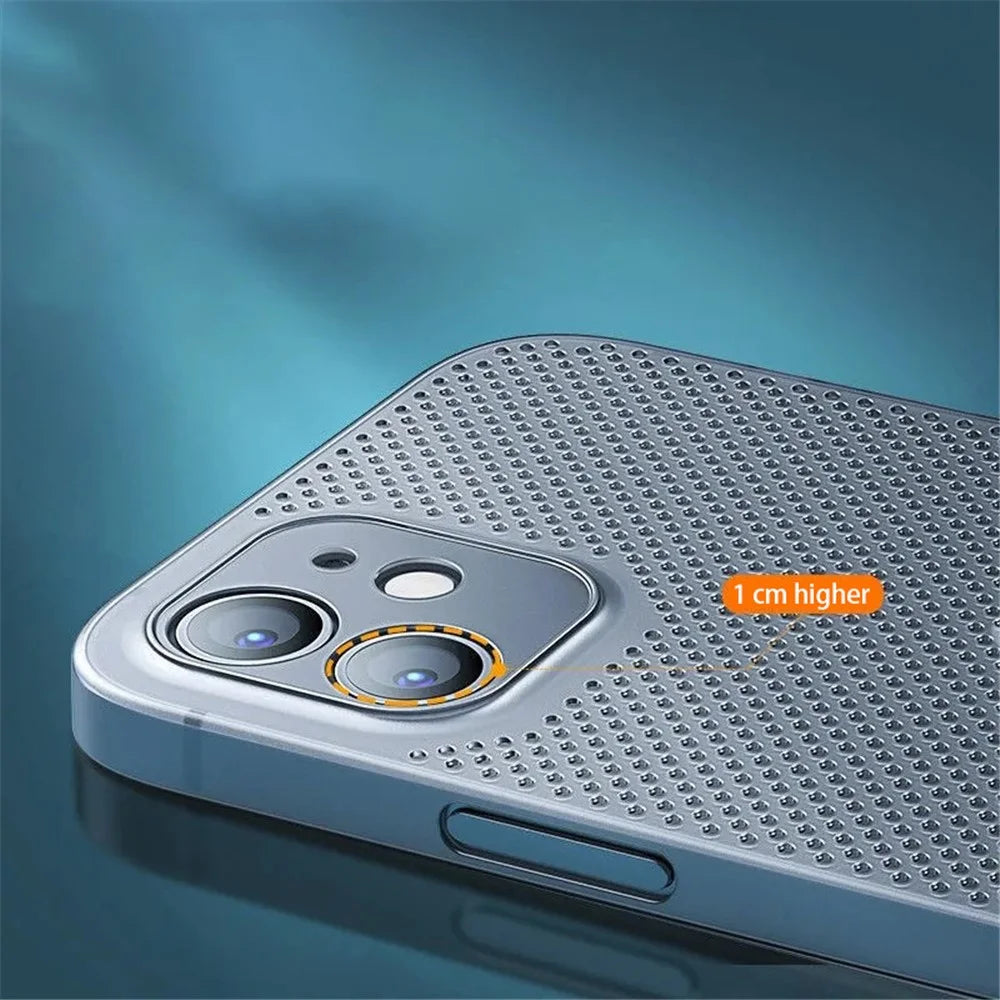 PP Phone Case for iPhone 12 6.1 inch, Ultra Thin Breathable Hollow Hole Heat Dissipation Mesh Back Cover - White - 5