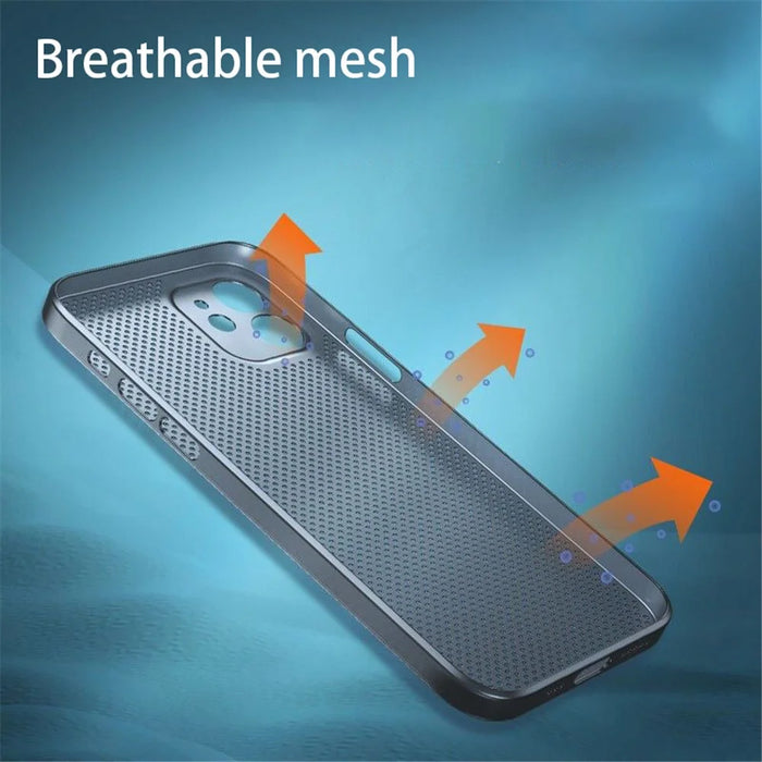 Bump Proof PP Phone Case for iPhone 14 Plus, Ultra Thin Heat Dissipation Breathable Hollow Hole Mesh Back Cover - Black - 3