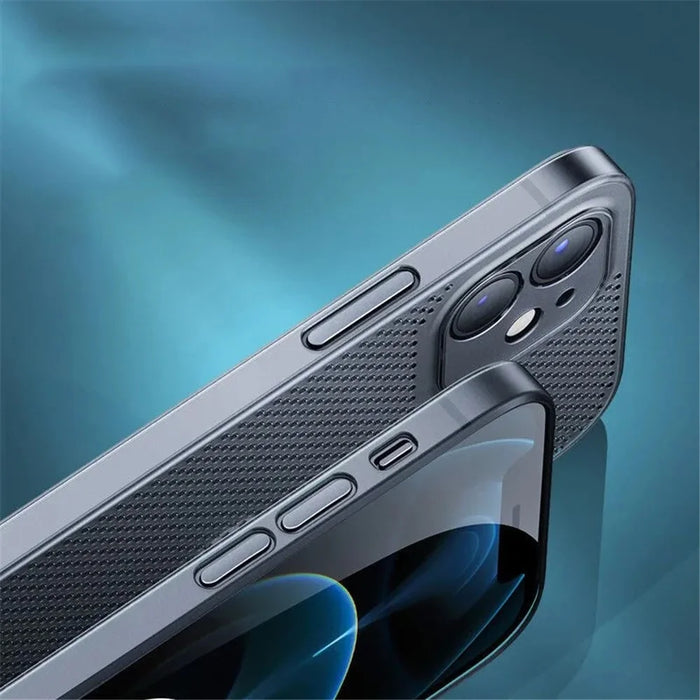 Bump Proof PP Phone Case for iPhone 14 Plus, Ultra Thin Heat Dissipation Breathable Hollow Hole Mesh Back Cover - Black - 6