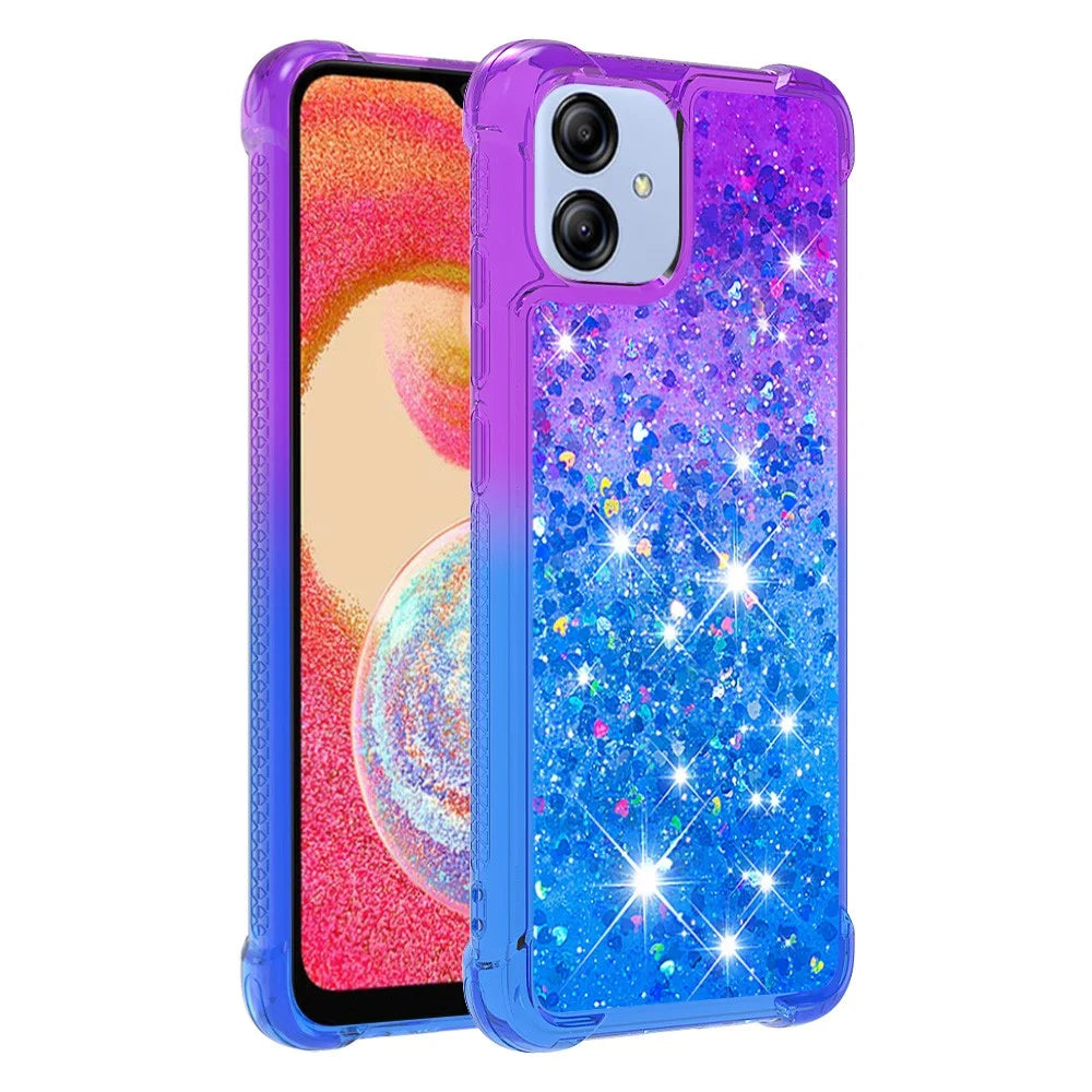 For Samsung Galaxy A04e 4G / F04 4G / M04 4G TPU Case Gradient Quicksand Phone Back Cover -  Purple  /  Sky Blue - 1