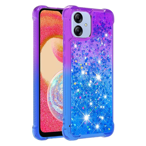 For Samsung Galaxy A04e 4G / F04 4G / M04 4G TPU Case Gradient Quicksand Phone Back Cover -  Purple  /  Sky Blue - 1