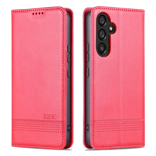 AZNS For Samsung Galaxy A34 5G Anti-drop Cowhide Texture Phone Case Stand Wallet PU Leather Magnetic Auto-absorbed Protective Folio Flip Phone Cover - Red - 1