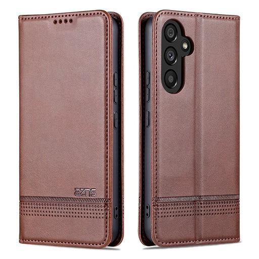 AZNS Anti-fall Phone Case For Samsung Galaxy A54 5G, Stand Wallet Cowhide Texture PU Leather Magnetic Auto-absorbed Folio Flip Phone Cover - Coffee - 1
