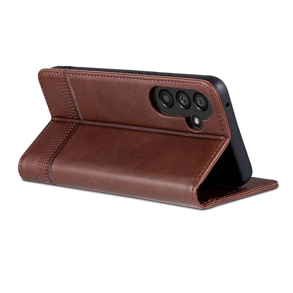 AZNS Anti-fall Phone Case For Samsung Galaxy A54 5G, Stand Wallet Cowhide Texture PU Leather Magnetic Auto-absorbed Folio Flip Phone Cover - Coffee - 4