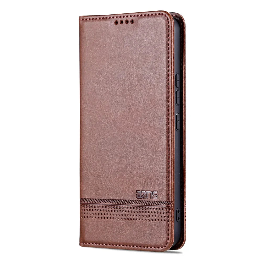 AZNS Anti-fall Phone Case For Samsung Galaxy A54 5G, Stand Wallet Cowhide Texture PU Leather Magnetic Auto-absorbed Folio Flip Phone Cover - Coffee - 7