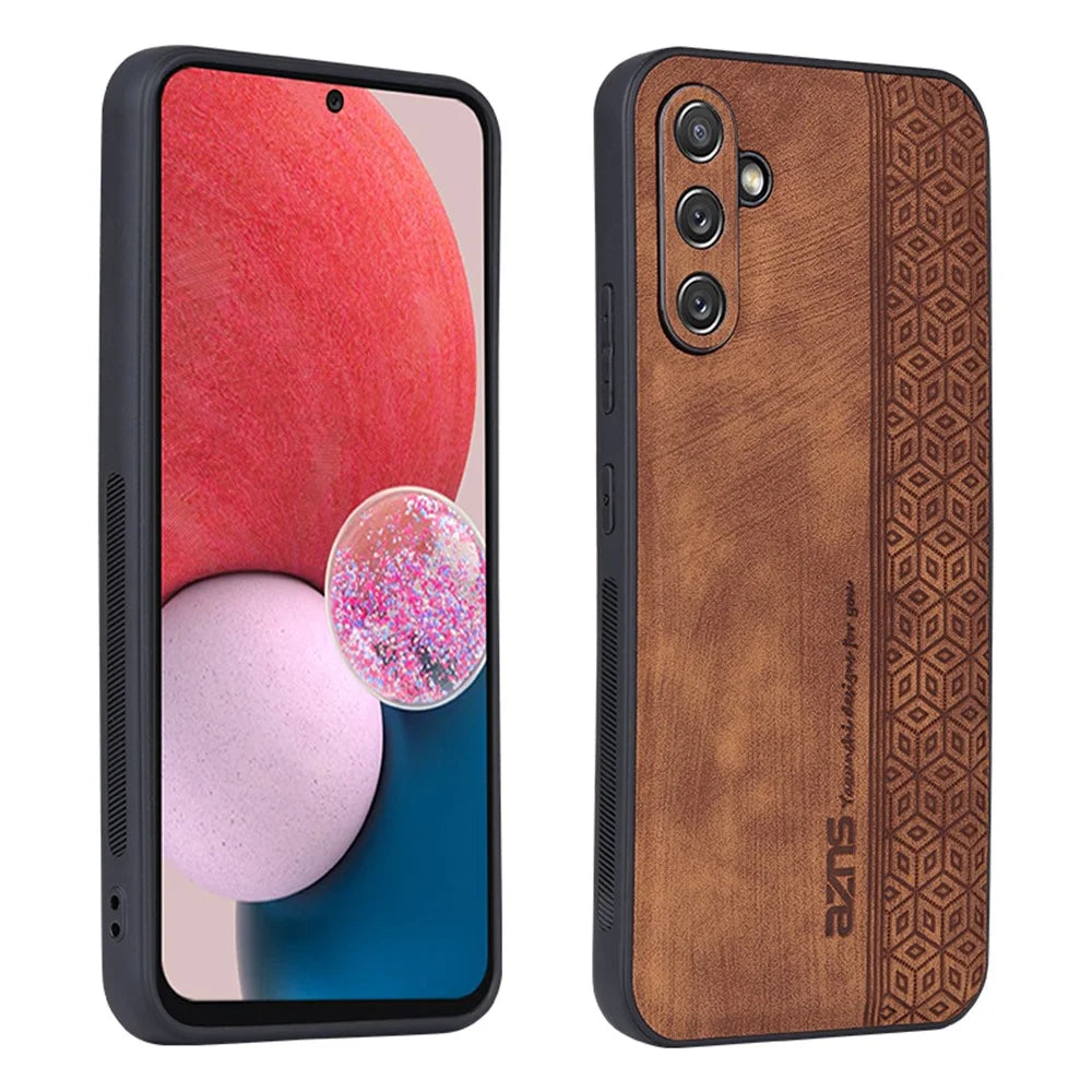 AZNS For Samsung Galaxy A34 5G Imprinted Pattern Protective Phone Case PU Leather Coated TPU Shockproof Back Cover - Brown - 1