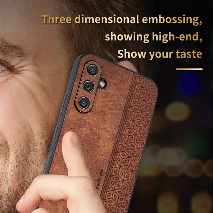 AZNS For Samsung Galaxy A34 5G Imprinted Pattern Protective Phone Case PU Leather Coated TPU Shockproof Back Cover - Brown - 3