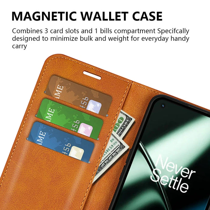Shockproof Phone Case For OnePlus 11 5G, PU Leather Stand Wallet Calf Texture Square Magnetic Clasp Phone Cover - Yellow - 4