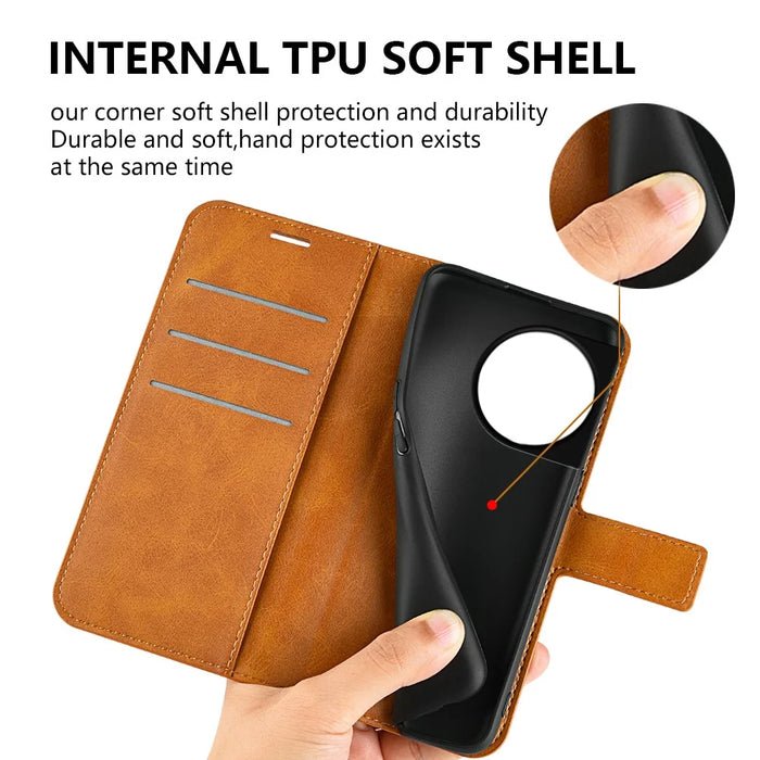 Shockproof Phone Case For OnePlus 11 5G, PU Leather Stand Wallet Calf Texture Square Magnetic Clasp Phone Cover - Yellow - 5