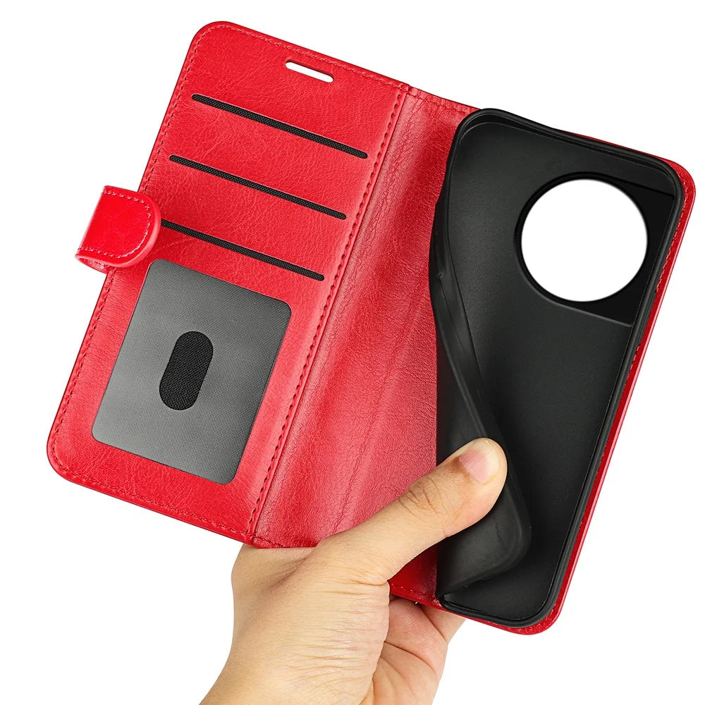 For OnePlus 11 5G Full Protection Crazy Horse Texture PU Leather Magnetic Phone Case Stand Wallet Flip Phone Cover - Red - 4