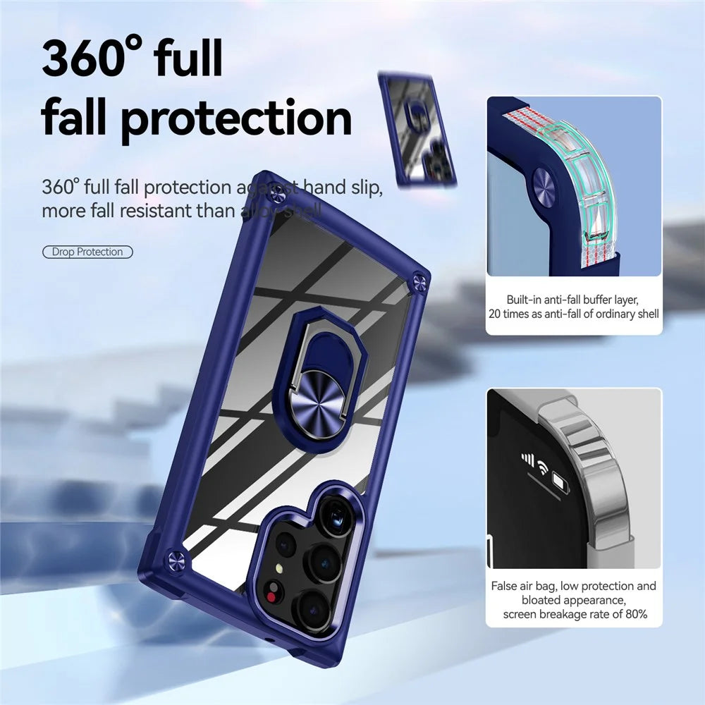 For Samsung Galaxy S23 Ultra Metal Ring Kickstand Protective Case PC + TPU Shockproof Phone Back Cover - Blue - 4
