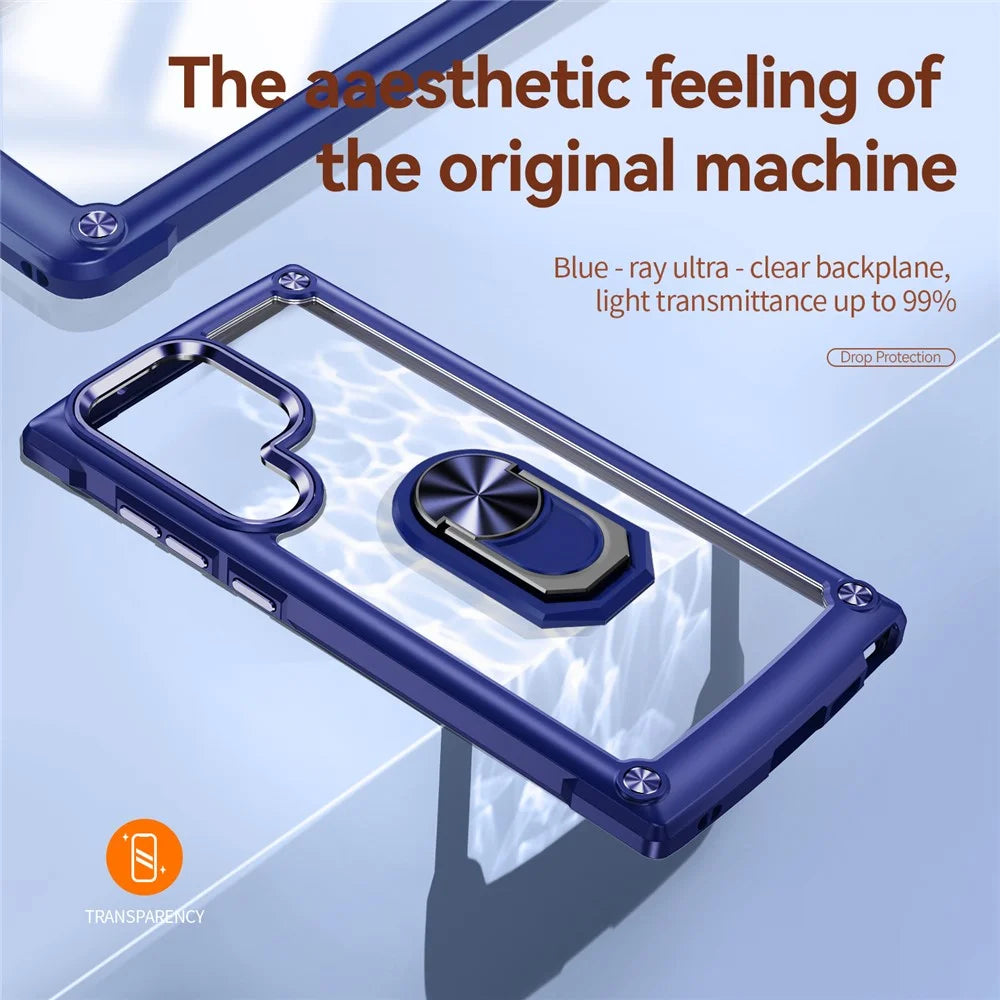 For Samsung Galaxy S23 Ultra Metal Ring Kickstand Protective Case PC + TPU Shockproof Phone Back Cover - Blue - 6